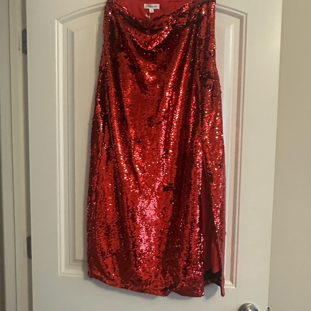 NWT Sequin Red Skirt with side slit